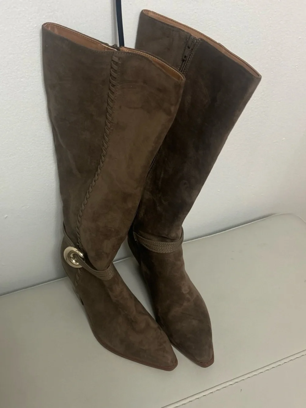 Universal Thread Brown Suede Over-the-Knee Boots with Gold Accent